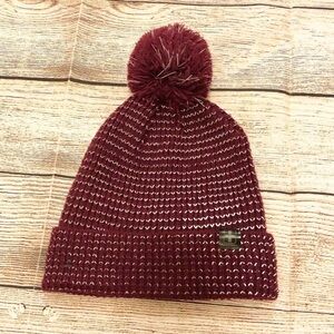 Swiss Tech Burgandy and Silver Pom Pom Beanie One Size